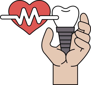 Diş fırçası ve diş implantı tutan bir el. Diş bakımı kavramı ve ağız sağlığının korunmasının önemi