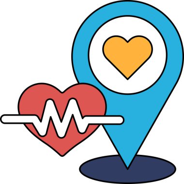 Bir kalp ve üzerinde kalp olan bir harita. Kalp bir dalgayla çevrili ve harita sağ tarafta.