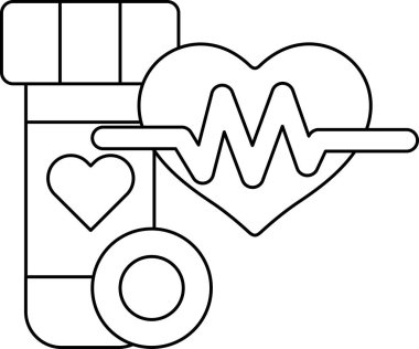 Bir kalp, bir ilaç şişesi ve steteskop siyah beyaz bir resimde gösteriliyor. Kalp bir çemberle çevrilidir ve ilaç şişesi onun yanına yerleştirilir.