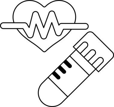 Bir kalp ve şırınga siyah beyaz bir resimde gösterilir. Kalp, nabzı temsil eden bir dalgayla çevrilidir. Şırınga kalbin üzerine yerleştirilmiş.