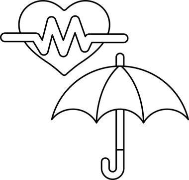 Bir kalp ve bir yağmur şemsiyesi birlikte çizilir. Şemsiye açık ve kalp görüntünün ortasında. Şemsiyenin yağmurdan korunması gerektiği için koruma ve güvenlik kavramı