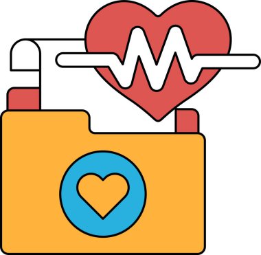 Üzerinde kalp olan bir klasör ve EKG hattı. Dosya açık ve kalp ortada.