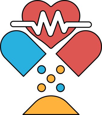 İçinde kırık bir kalp sembolü ve bir hap olan bir kalp. Kırık bir kalbi iyileştirmek için ilaç alma kavramı