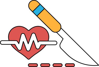 Siyah beyaz çizimde bir kalp ve bir bıçak gösterilir. Kalp, yaşam ve canlılığın sembolü olduğunu gösteren bir dalgayla çevrilidir. Diğer taraftan, bıçak.