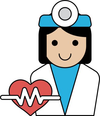 Bir kadın elinde bir kalp tutuyor. Gülümsüyor ve bir hemşire.