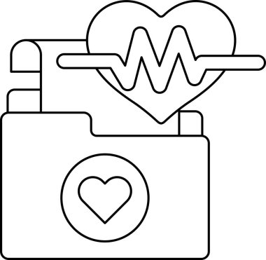 Üzerinde kalp olan bir klasör ve EKG hattı. Dosya açık ve kalp ortada.