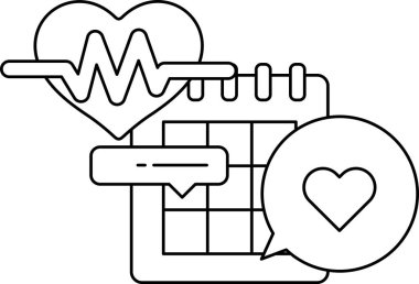 Bir kalp, bir takvim ve içinde kalp olan bir konuşma balonu. Birinin sağlığına dikkat etmesi ve düzenli kalması kavramı