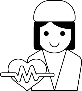 Bir kadın kalp tutuyor ve gülümsüyor. Bir hemşirenin ya da doktorun resmi. Kalp hayatın ve sağlığın sembolüdür, ve kadının gülümsemesi mutlu ve memnun olduğunu gösterir.