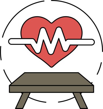 Üzerinde el sallayan bir kalp masanın üzerindedir. Kalp bir çemberle çevrilidir. Görüntünün odak noktası kalptir.