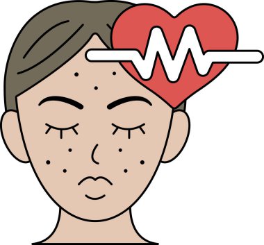 Kafasının üstünde kalbi olan siyah beyaz bir yüzü olan bir kadın.