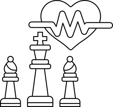 Bir papazın siyah beyaz çizimi ve satranç tahtasında iki piyon. Kral bir haç tutuyor ve piyonlar krala bakıyor. Güç ve strateji kavramı