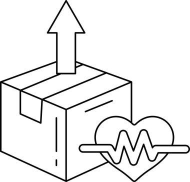 Üstünde kalp olan bir kutu ve yukarı bakan bir ok. Kutuda 