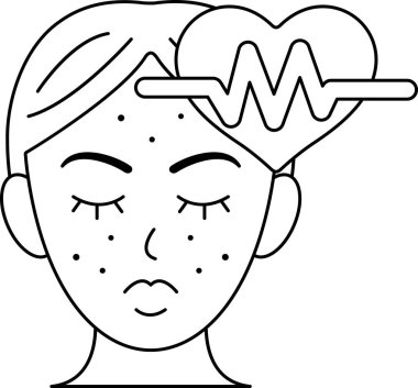 Kafasının üstünde kalbi olan siyah beyaz bir yüzü olan bir kadın.