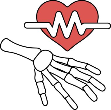 İskelet bir el, kalbin yanında gösterilir ve iskelet elin altında 