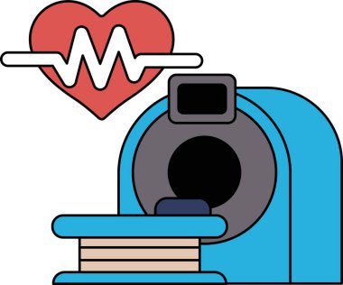 Bir kalp ve bir makinenin siyah beyaz çizimi. Kalp bir dalgayla çevrilidir, ve makine kalbin sağ tarafındadır. Çizim, tıbbi teknoloji fikrini aktarıyor.