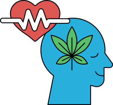 Üzerinde yaprak ve üstünde kalp olan bir adam kafası. Kalp, yaprağa bir çizgi ile bağlıdır. Rahatlama ve sakinlik kavramı