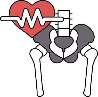 Kalbi ve nabzı atan bir iskelet çizimi. Bir kadın vücudunun çizimi.