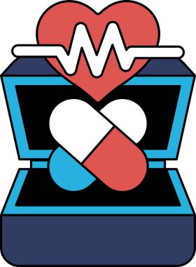 Kalp ve hapların siyah beyaz görüntüsü. Kalp haplarla çevrili ve haplar bir kutuda. Sağlıklı bir kalbi korumak için ilaç alma kavramı