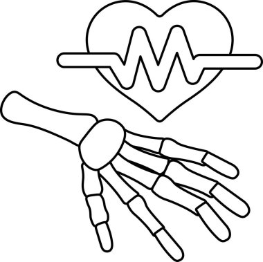 İskelet bir el, kalbin yanında gösterilir ve iskelet elin altında 