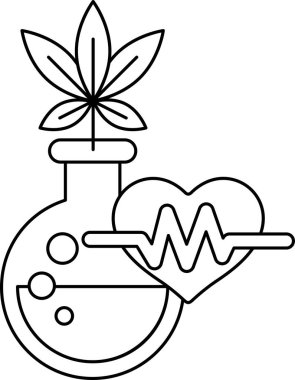 Siyah beyaz bir kalp ve cam vazoda bir bitki çizimi. Kalp bir dalgayla çevrilidir, ve bitki çizimin ortasındadır.