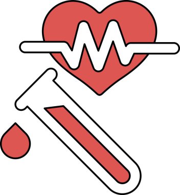 Bir kalp ve üzerinde bir damla kan olan test tüpü. Kalp yaşamın sembolüdür ve test tüpü de bilimin sembolüdür. Kan damlası tıbbi testlerin önemini temsil ediyor.