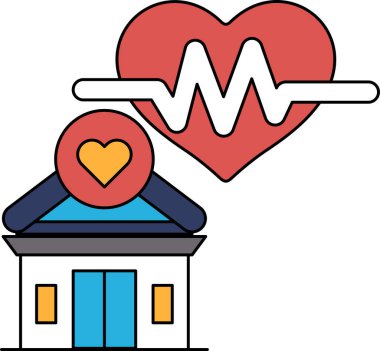 Bir kalp ve bir bina birbirine çekilir. Kalp beyaz ve bina siyah.