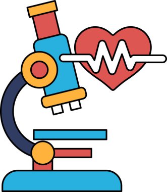 Üzerinde kalp olan bir mikroskop. Kalp, hayatın sembolü olan bir dalgayla çevrilidir. Mikroskop, hücreler veya mikroorganizmalar gibi küçük nesneleri incelemek için kullanılan bir araçtır.