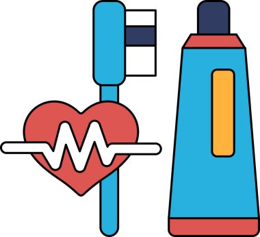 Kalbin yanında bir diş fırçası ve bir tüp diş macunu gösterilir. Görüntü, diş hijyeninin önemini ve kalp sağlığıyla ilgilenilmesini ifade eder.