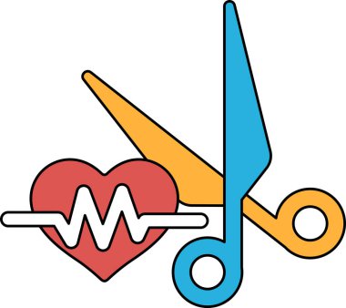 Bir kalp ve bir makas birbirine çekilir. Kalp bir dalgayla çevrilidir ve makas onun üzerinde konumlanmıştır. Bir şeyi kesme ya da kesme kavramı