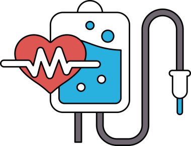 Kalp, tıbbi bir cihazın çizgi çiziminde gösterilir. Cihaz, kalp monitörüne bağlı olan bir tüpe bağlı.