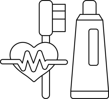 Kalbin yanında bir diş fırçası ve bir tüp diş macunu gösterilir. Görüntü, diş hijyeninin önemini ve kalp sağlığıyla ilgilenilmesini ifade eder.