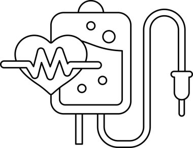 Kalp, tıbbi bir cihazın çizgi çiziminde gösterilir. Cihaz, kalp monitörüne bağlı olan bir tüpe bağlı.