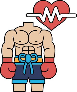 Elinde boks eldiveni ve resmin sağ tarafında kalbi olan bir adam. Adam şort giyiyor ve kalp görüntünün sağ tarafında.