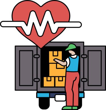 Bir adam elinde bir kutuyla bir kamyonun önünde duruyor. Acil ve önemli kavram kavramı, çünkü bu adam zamanın çok önemli olduğu hızlı bir ortamda çalışıyor.