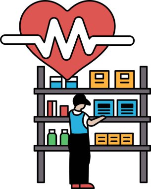 Mağaza koridorunda duran bir adam rafa bakıyor. Aciliyet ve önem kavramı, çünkü adam özel bir şey bulmaya odaklanmış.