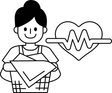 Bebek ve kalp tutan bir kadın. Kadın gülümsüyor ve bebek battaniyeye sarılmış. Kalp görüntünün sağ tarafında.