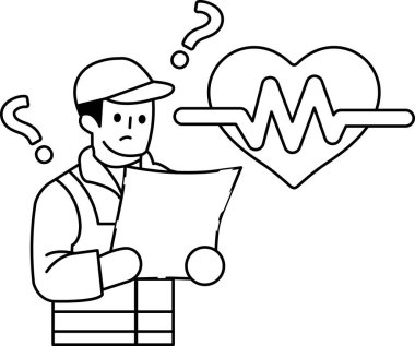 Bir adam bir kalbe ve bir kağıda bakıyor. Sert bir şapka takıyor.