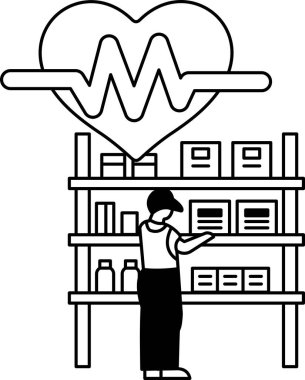 Mağaza koridorunda duran bir adam rafa bakıyor. Aciliyet ve önem kavramı, çünkü adam özel bir şey bulmaya odaklanmış.