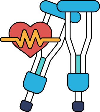 Siyah beyaz çizimde kalp ve koltuk değnekleri gösterilir. Kalp, hayatın sembolü olan bir dalgayla çevrilidir. Koltuk değnekleri kalbin üzerine yerleştirilmiş.