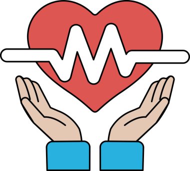 Kalp, sevgiyi ve özeni simgeleyen iki elle çevrilidir. Sıcaklık ve şefkat kavramı, birinin sağlığını ve iyiliğini korumanın önemini vurgulamak.