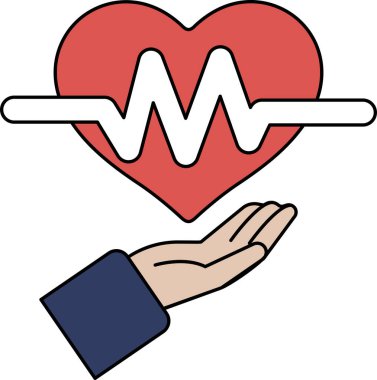 Bir el bir kalbi tutar. Kalp bir dalgayla çevrilidir. Sevgi ve ilgi kavramı