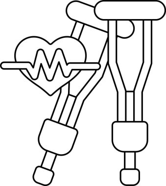 Siyah beyaz çizimde kalp ve koltuk değnekleri gösterilir. Kalp, hayatın sembolü olan bir dalgayla çevrilidir. Koltuk değnekleri kalbin üzerine yerleştirilmiş.