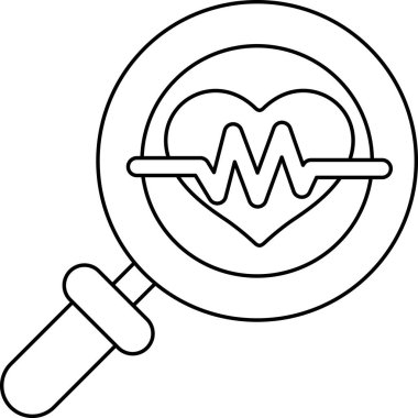 Üzerinde büyüteç olan bir kalbe yakın çekim. Kalp bir dalga deseni ile çevrilidir. Merak ve keşif kavramı