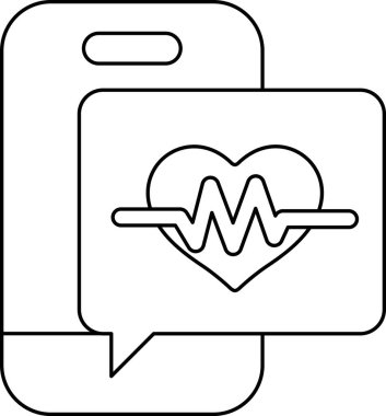 Siyah beyaz çizimde bir kalp ve bir telefon gösteriliyor. Kalp bir dalgayla çevrilidir ve telefon kalbin üzerine yerleştirilir. İletişim ve bağlantı kavramı