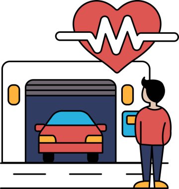 Garajda bir adam arabanın önünde duruyor. Adam arabaya bakıyor ve o da bununla ilgileniyor. Merak ve araba merakı kavramı.