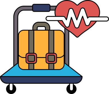 Üzerinde kalp olan bir bavul. Bavul bir el arabasında.