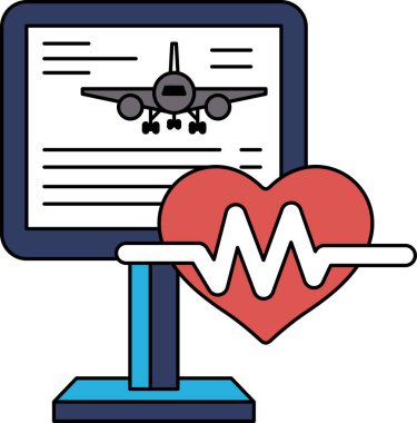 Bir kalp ve bir uçağın siyah beyaz görüntüsü. Kalp, görüntünün sağ tarafında ve uçak da sol tarafında. Kalp beyaz bir çerçeve ile çevrilidir.