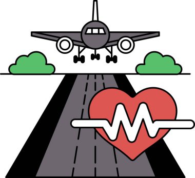 Yolda kalbi olan bir uçağın siyah-beyaz çizimi var. Kalp 