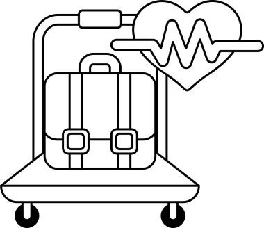 Üzerinde kalp olan bir bavul. Bavul bir el arabasında.