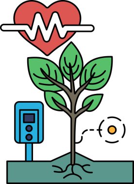 Üzerinde bir kalp olan bir ağacın siyah beyaz çizimi. Kalp bir çemberle çevrilidir ve ağaç da bir çemberle çevrilidir.
